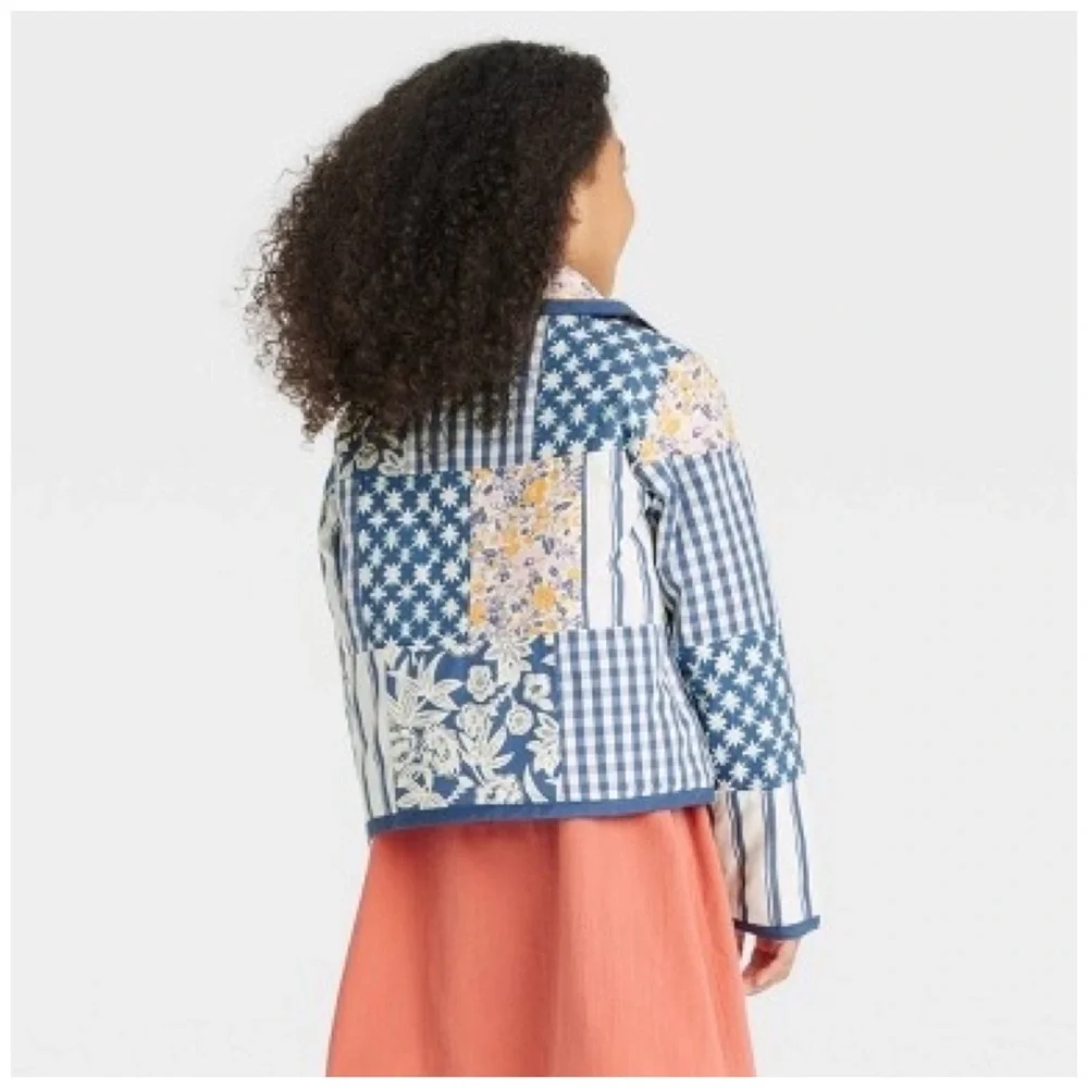 Cat & Jack Blue Patchwork Floral Quilted Jacket